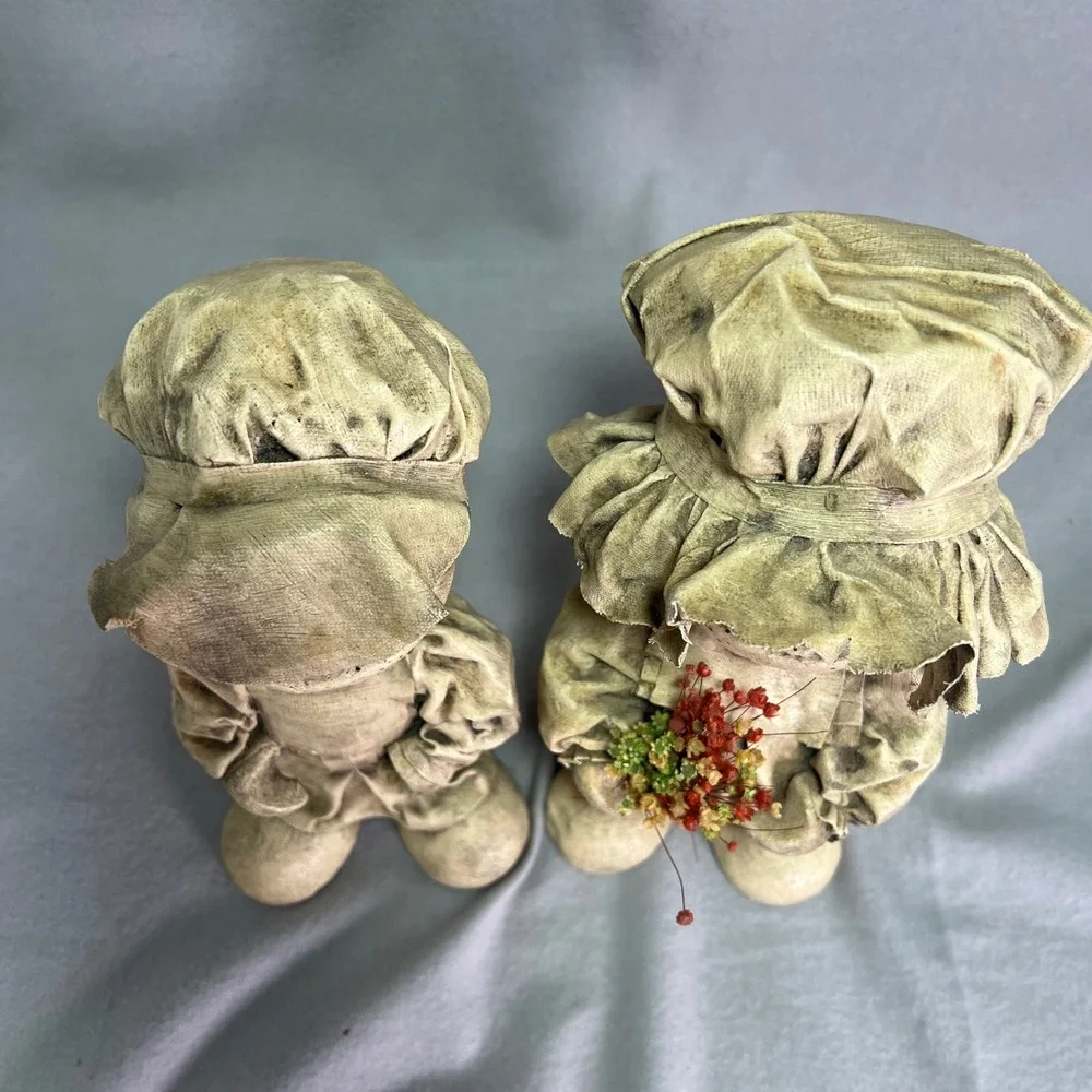 Vintage Dip 'N Drape Folk Art Dolls Paper Mache Sepia Toned 1970s Handmade Craft